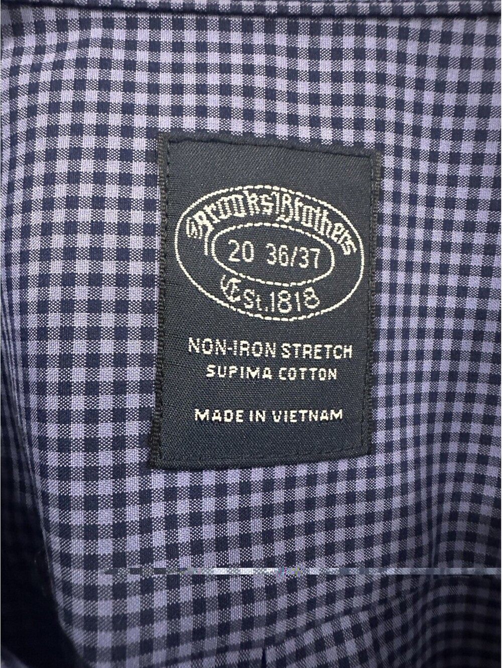Brooks Brothers Blue Check Non-Iron Stretch Supima Cotton Dress Shirt 20 36/37